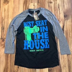 Ranch Dress’n Women’s Best Seat in the House Weatern Graphic Tee Size Small NWT